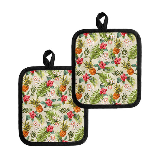 White Aloha Pineapple Pattern Print Pot Holders