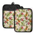 White Aloha Pineapple Pattern Print Pot Holders With Pocket