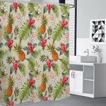 White Aloha Pineapple Pattern Print Premium Shower Curtain