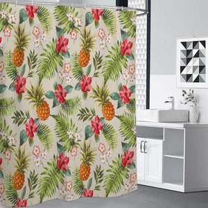 White Aloha Pineapple Pattern Print Premium Shower Curtain