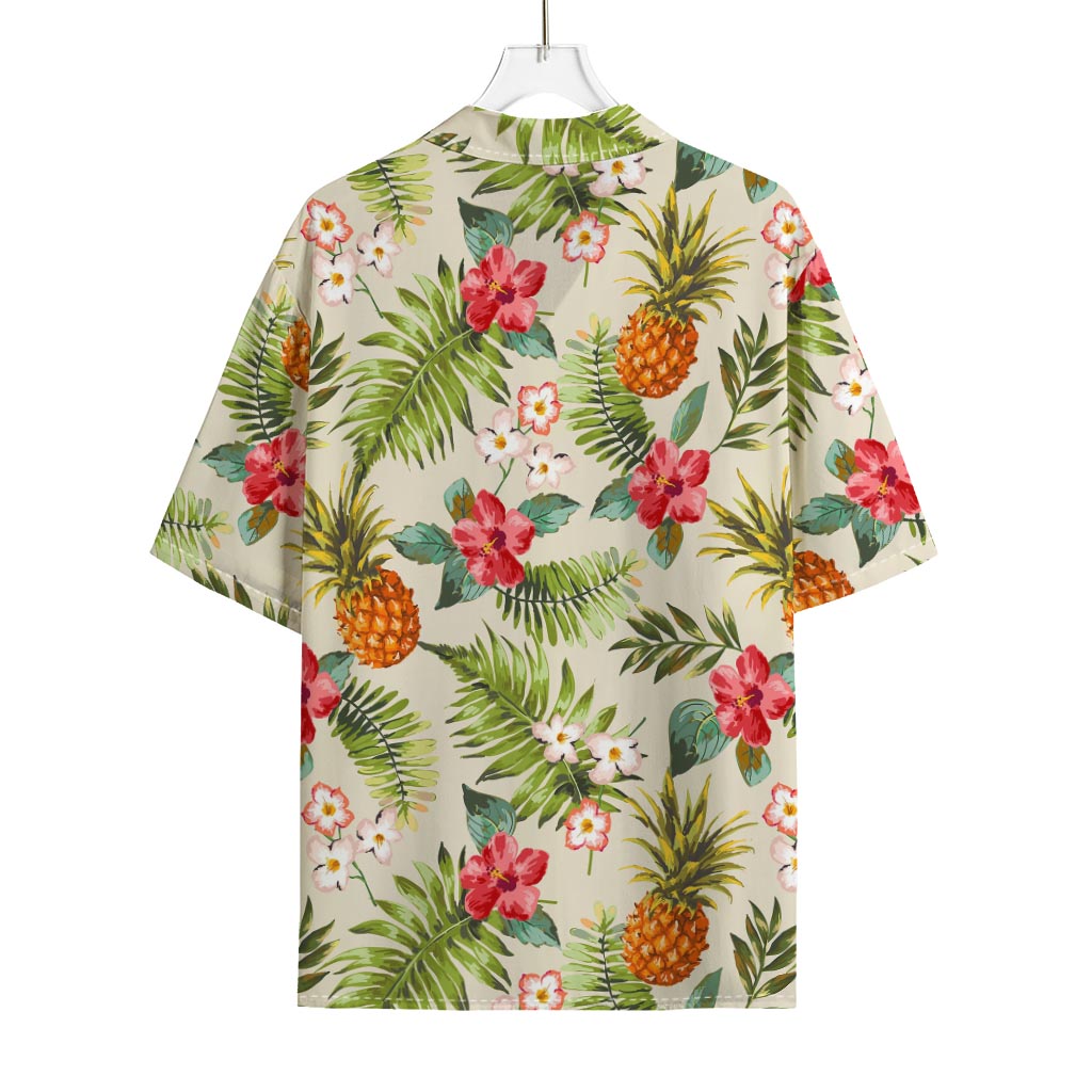 White Aloha Pineapple Pattern Print Rayon Hawaiian Shirt