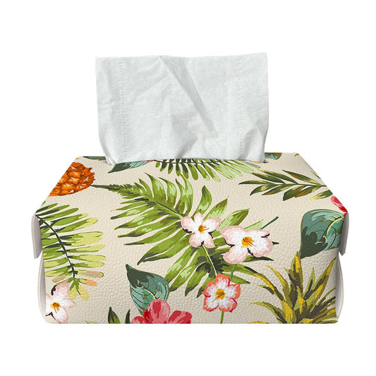 White Aloha Pineapple Pattern Print Rectangle Tissue Box Cover