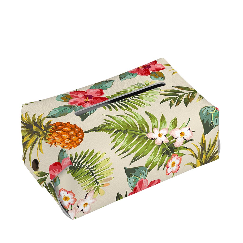 White Aloha Pineapple Pattern Print Rectangle Tissue Box Cover