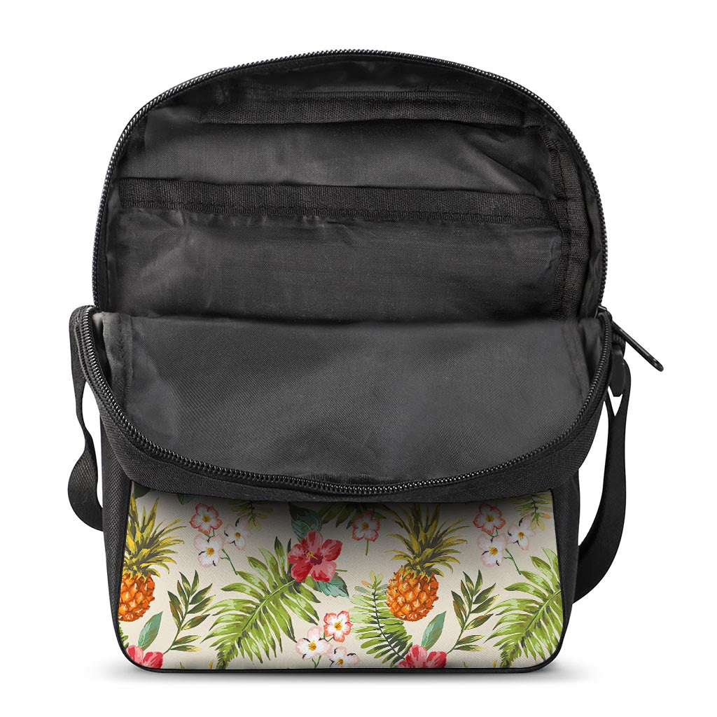 White Aloha Pineapple Pattern Print Rectangular Crossbody Bag