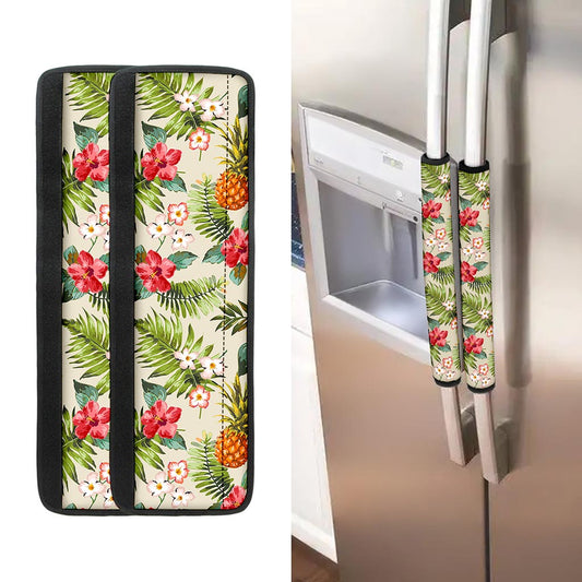 White Aloha Pineapple Pattern Print Refrigerator Handle Covers