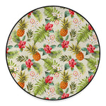 White Aloha Pineapple Pattern Print Round Floor Mat