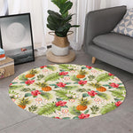 White Aloha Pineapple Pattern Print Round Rug