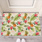 White Aloha Pineapple Pattern Print Rubber Doormat
