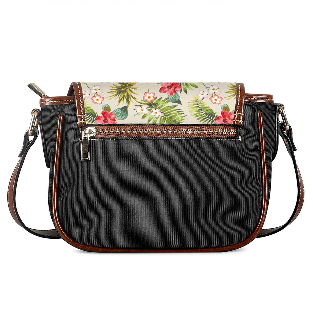 White Aloha Pineapple Pattern Print Saddle Bag