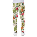 White Aloha Pineapple Pattern Print Scuba Joggers