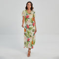 White Aloha Pineapple Pattern Print Short Sleeve Maxi Dress