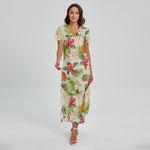 White Aloha Pineapple Pattern Print Short Sleeve Maxi Dress