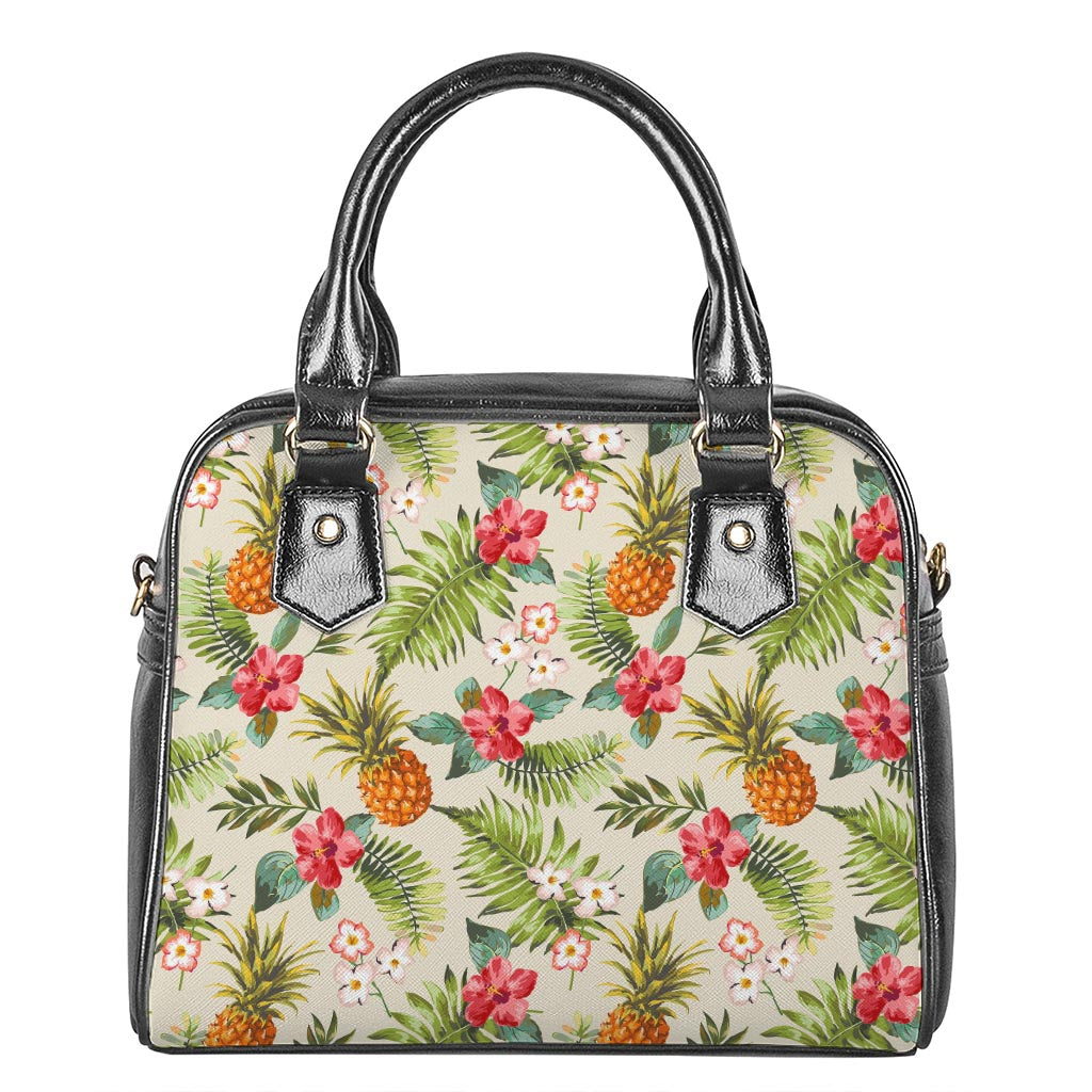 White Aloha Pineapple Pattern Print Shoulder Handbag