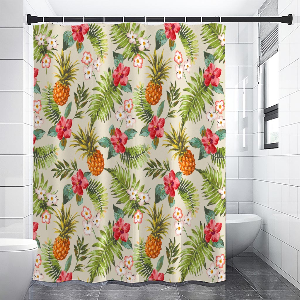 White Aloha Pineapple Pattern Print Shower Curtain