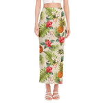 White Aloha Pineapple Pattern Print Side Slit Maxi Skirt