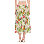 White Aloha Pineapple Pattern Print Side Slit Midi Skirt