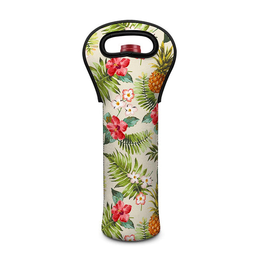 White Aloha Pineapple Pattern Print Single Neoprene Wine Tote