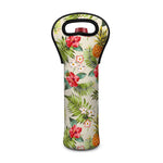 White Aloha Pineapple Pattern Print Single Neoprene Wine Tote
