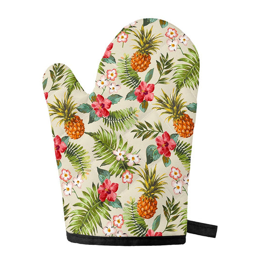 White Aloha Pineapple Pattern Print Single Oven Mitt