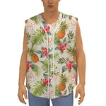 White Aloha Pineapple Pattern Print Sleeveless Baseball Jersey