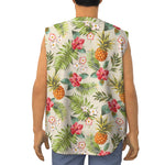 White Aloha Pineapple Pattern Print Sleeveless Baseball Jersey