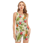 White Aloha Pineapple Pattern Print Sleeveless One Piece Swimsuit