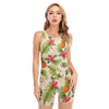 White Aloha Pineapple Pattern Print Sleeveless One Piece Swimsuit