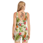 White Aloha Pineapple Pattern Print Sleeveless One Piece Swimsuit