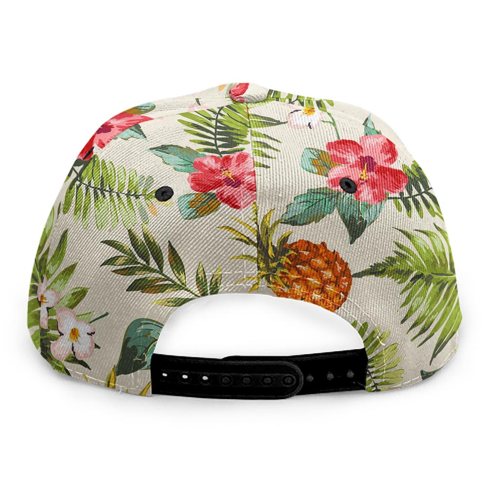 White Aloha Pineapple Pattern Print Snapback Cap