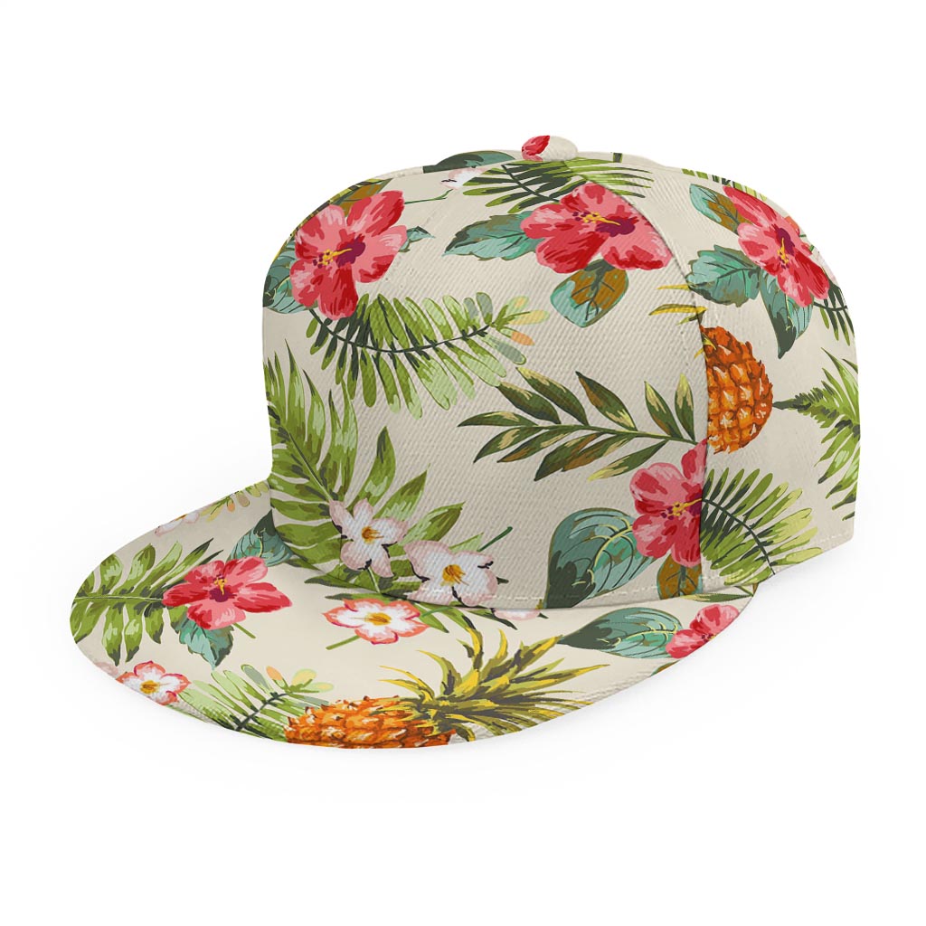 White Aloha Pineapple Pattern Print Snapback Cap