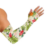 White Aloha Pineapple Pattern Print Sun Protection Arm Sleeves