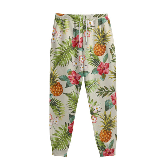 White Aloha Pineapple Pattern Print Sweatpants