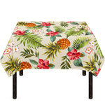 White Aloha Pineapple Pattern Print Tablecloth