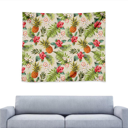 White Aloha Pineapple Pattern Print Tapestry