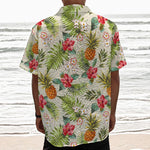 White Aloha Pineapple Pattern Print Textured Short Sleeve Shirt