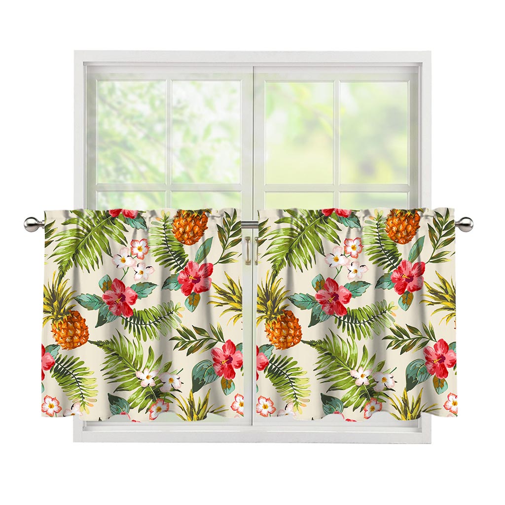 White Aloha Pineapple Pattern Print Tier Curtains