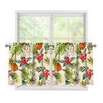 White Aloha Pineapple Pattern Print Tier Curtains