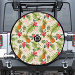 White Aloha Pineapple Pattern Print Tire Cover With Camera Hole