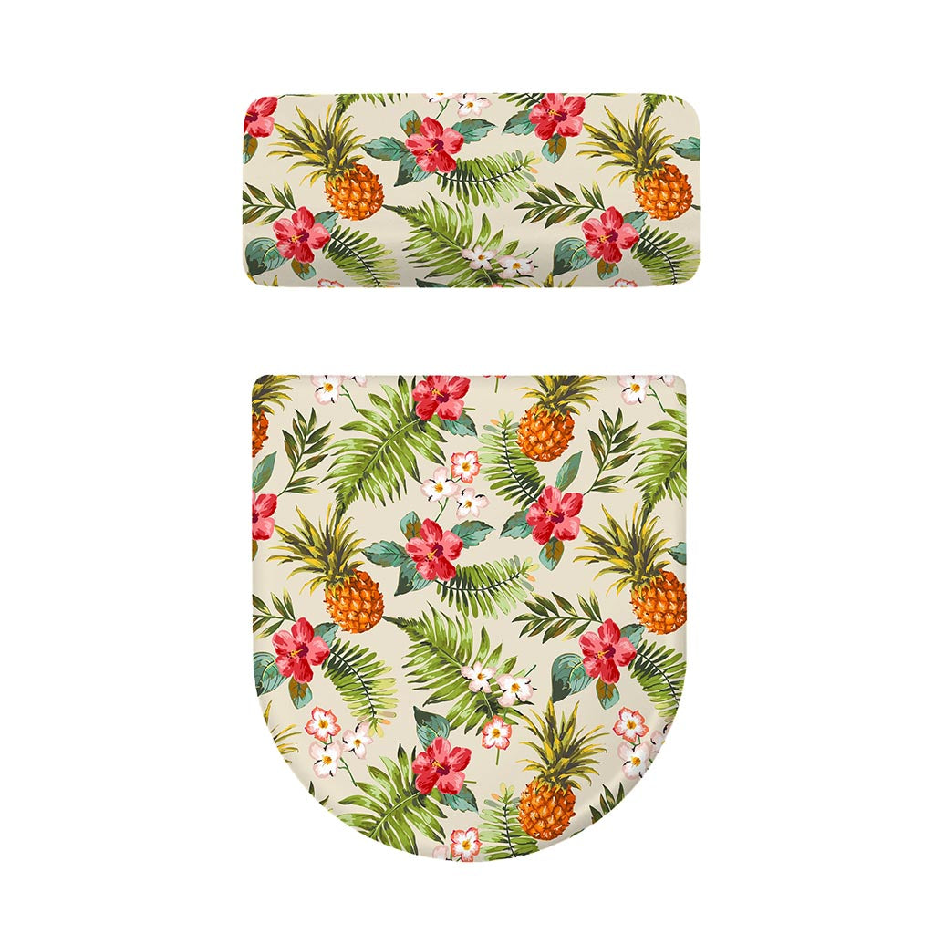 White Aloha Pineapple Pattern Print Toilet Lid And Tank Cover Set