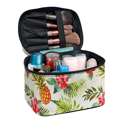 White Aloha Pineapple Pattern Print Travel Makeup Bag