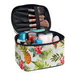 White Aloha Pineapple Pattern Print Travel Makeup Bag