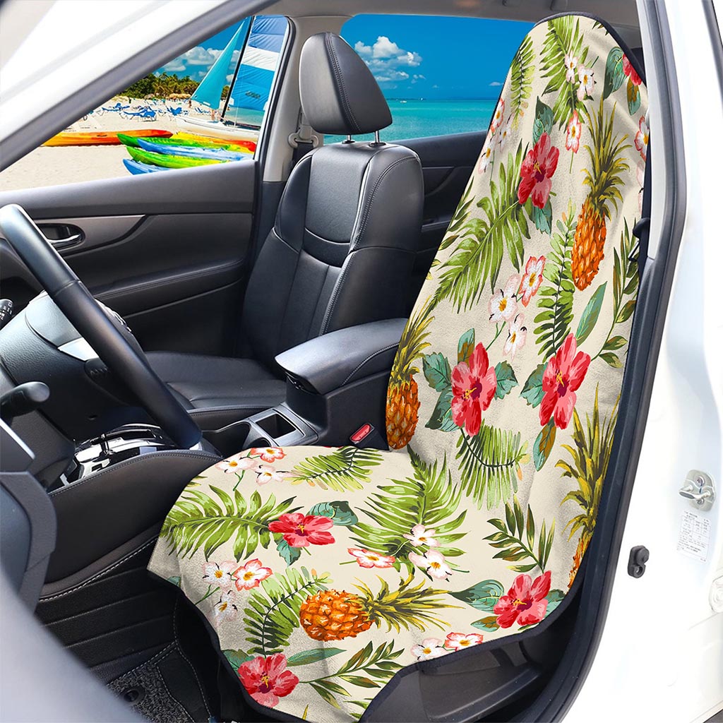 White Aloha Pineapple Pattern Print Waterproof Car Seat Cover
