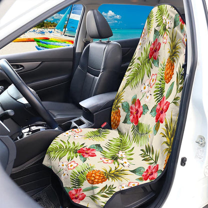 White Aloha Pineapple Pattern Print Waterproof Car Seat Cover