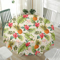 White Aloha Pineapple Pattern Print Waterproof Round Tablecloth