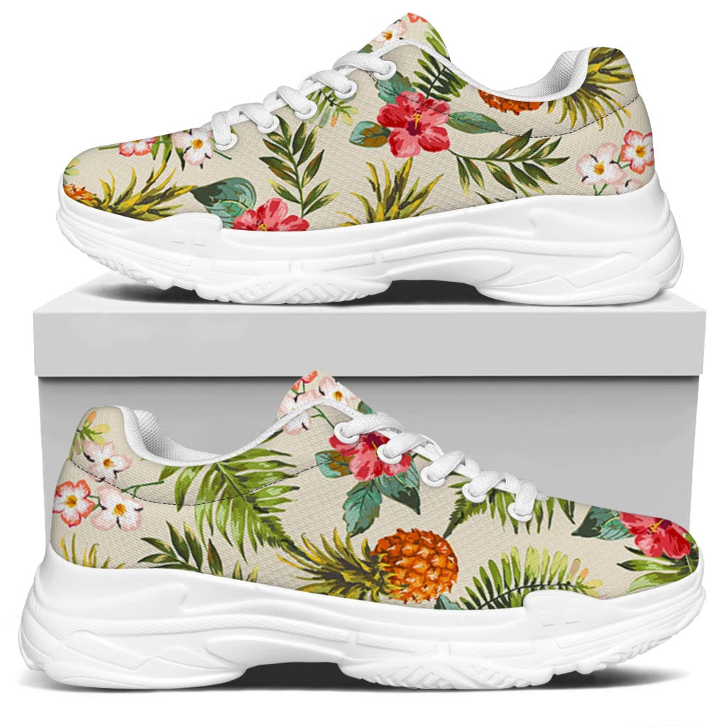 White Aloha Pineapple Pattern Print White Chunky Shoes