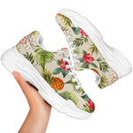 White Aloha Pineapple Pattern Print White Chunky Shoes