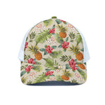 White Aloha Pineapple Pattern Print White Mesh Trucker Cap