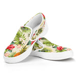 White Aloha Pineapple Pattern Print White Slip On Sneakers