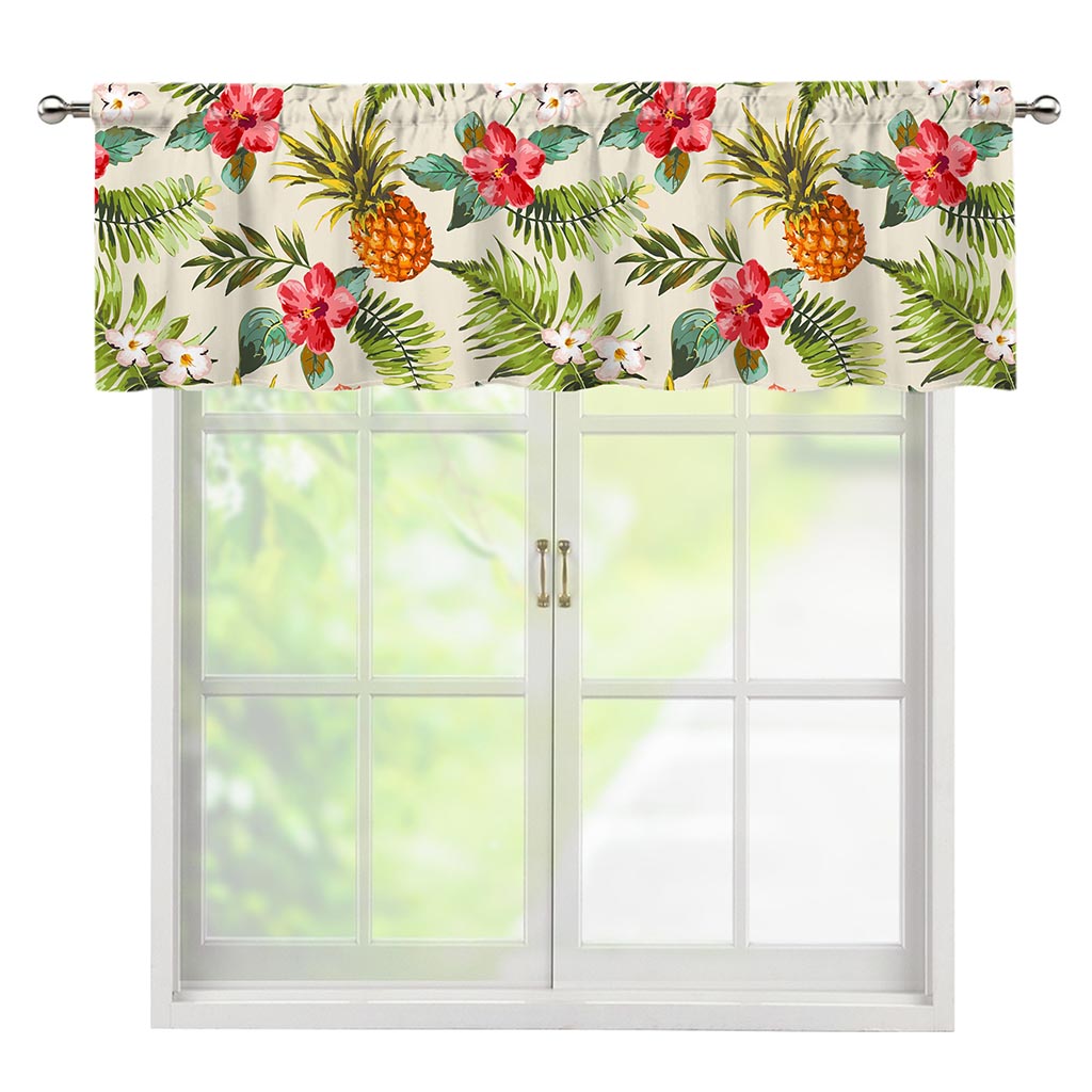 White Aloha Pineapple Pattern Print Window Valance