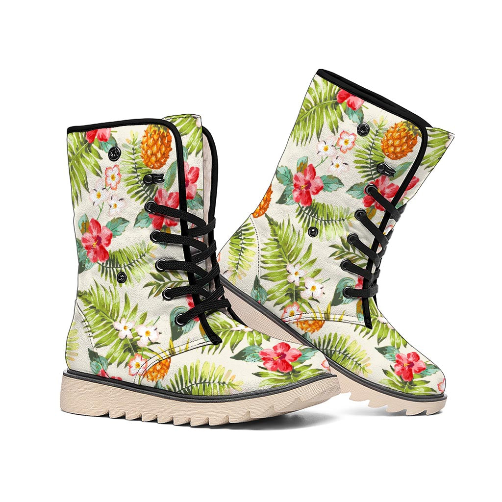 White Aloha Pineapple Pattern Print Winter Boots